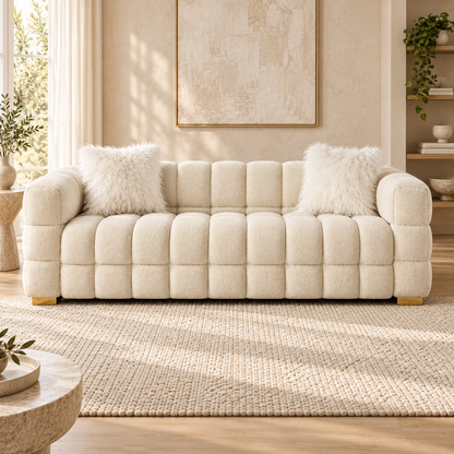 The Amalfi Cream Bouclé Three-Seater Sofa