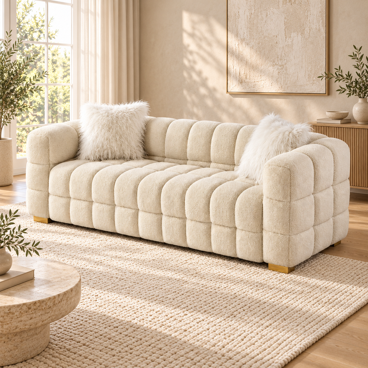 The Amalfi Cream Bouclé Three-Seater Sofa