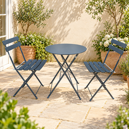 The Sutton-Leach Three-Piece Folding Metal Bistro Set