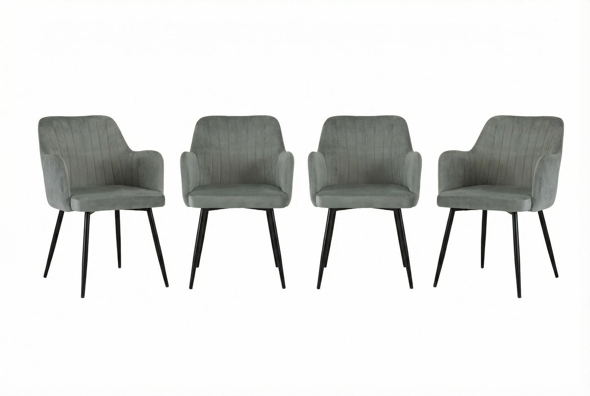 Kayci Round Oak Dining Table with 4 Charlotte Velvet Chairs
