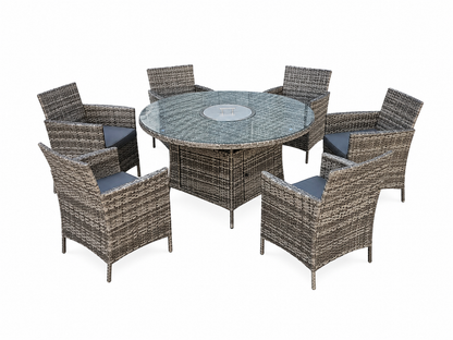 Amazon Rattan Fire Pit Dining Set - Round Table with 6 Chairs - Madefor.Living