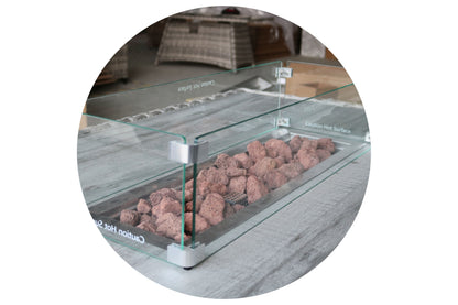 The Maldives Grey Aluminium 9 Seat Corner Gas Firepit Rattan Dining Set - Madefor.Living