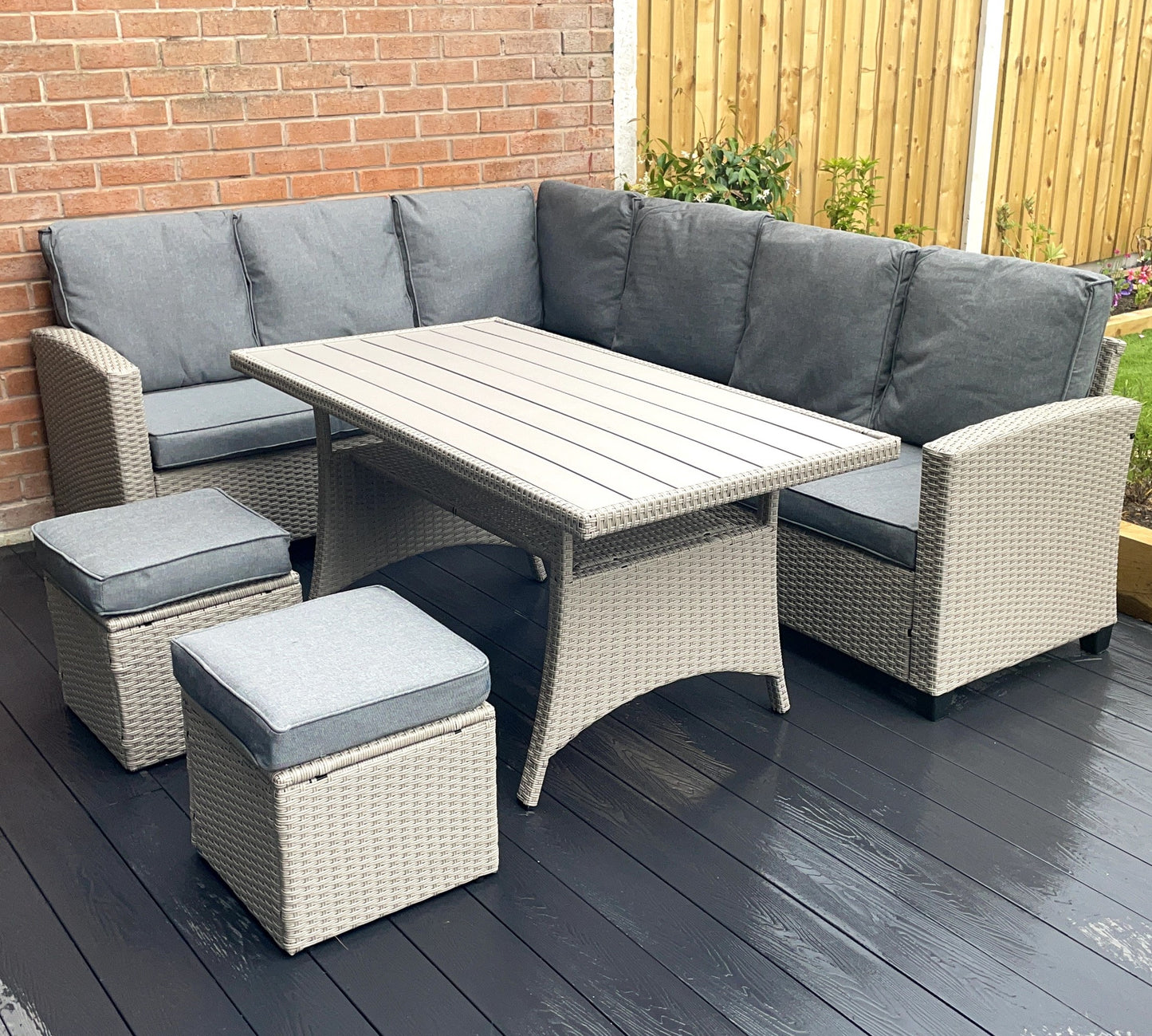 York 8 Seat Grey Rattan Corner Sofa Dining Set - Madefor.Living