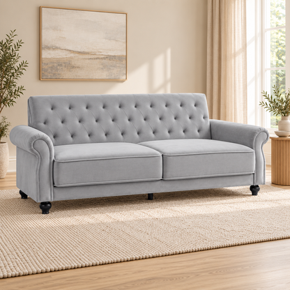 The Kensington Grey Velvet Three-Seater Sofa Bed