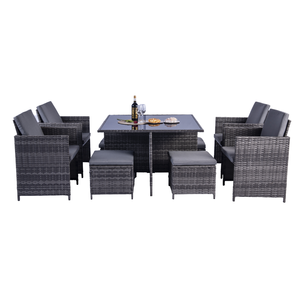 Milano 9 Piece Rattan Cube Dining Set - Grey