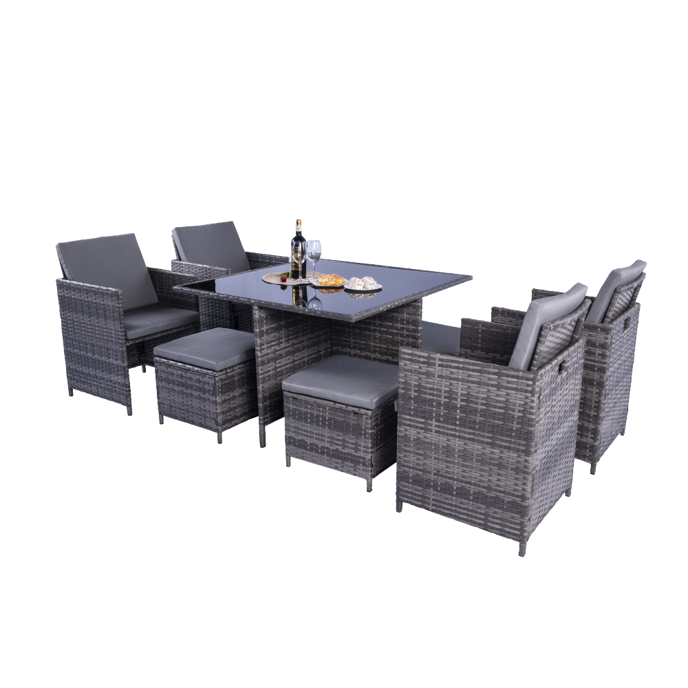 Milano 9 Piece Rattan Cube Dining Set - Grey