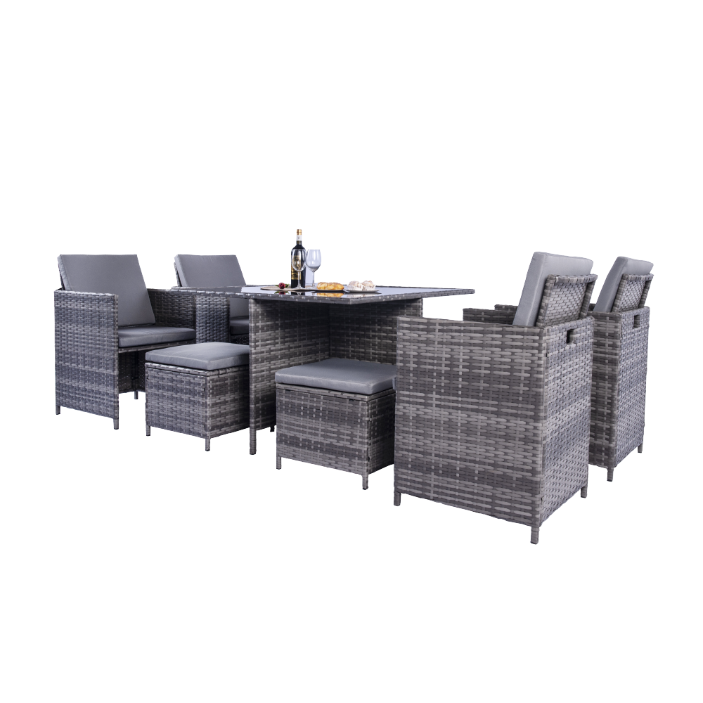 Milano 9 Piece Rattan Cube Dining Set - Grey