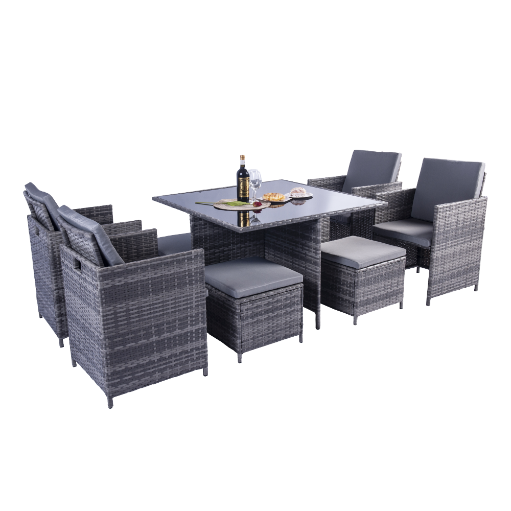 Milano 9 Piece Rattan Cube Dining Set - Grey