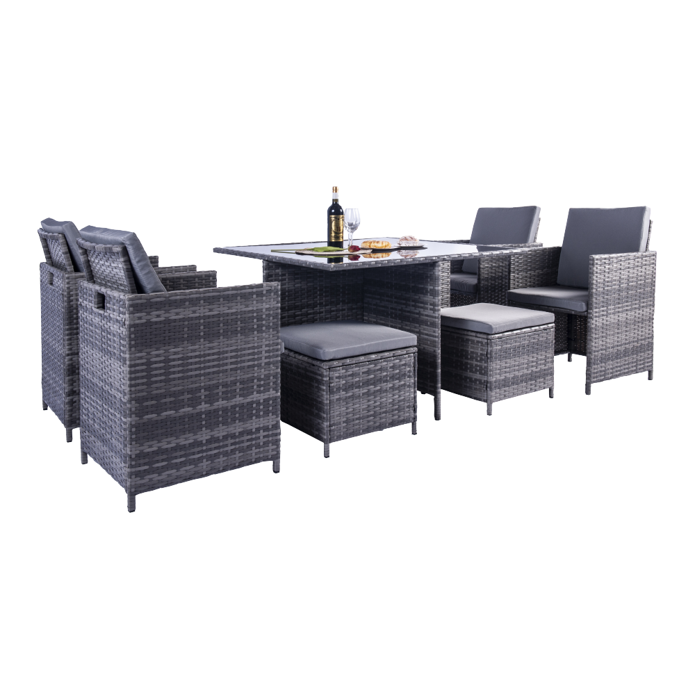 Milano 9 Piece Rattan Cube Dining Set - Grey