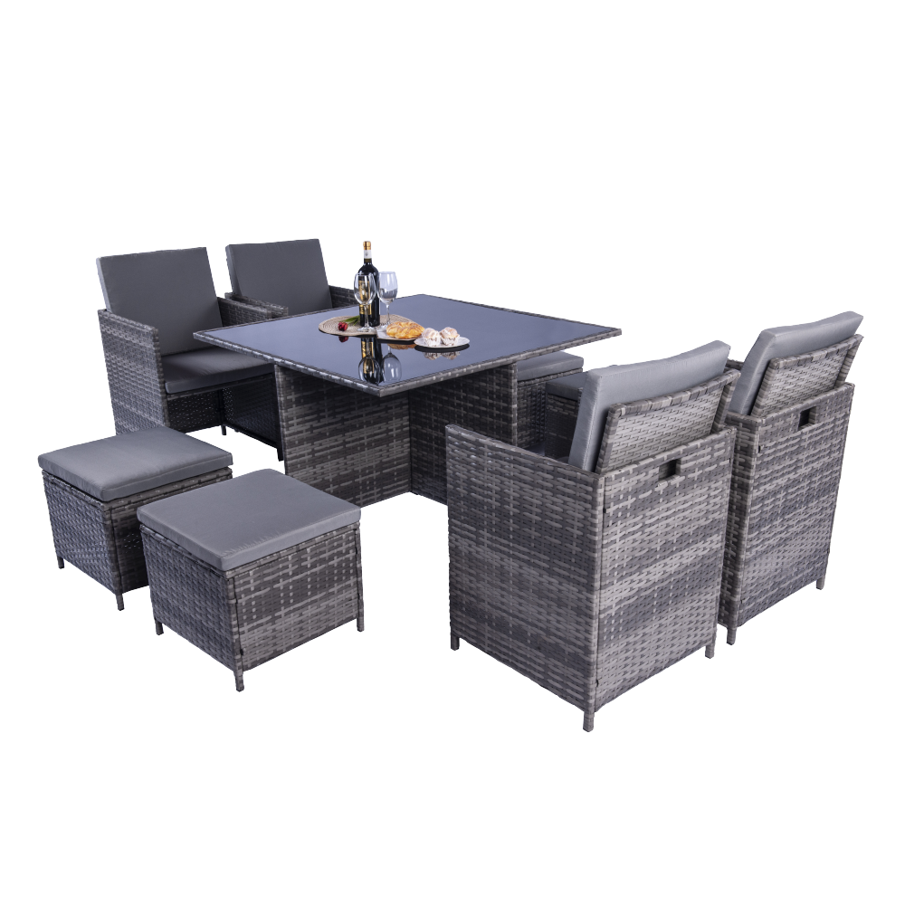 Milano 9 Piece Rattan Cube Dining Set - Grey