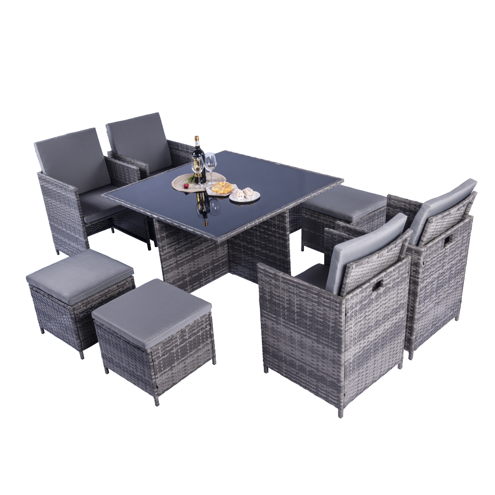 Milano 9 Piece Rattan Cube Dining Set - Grey