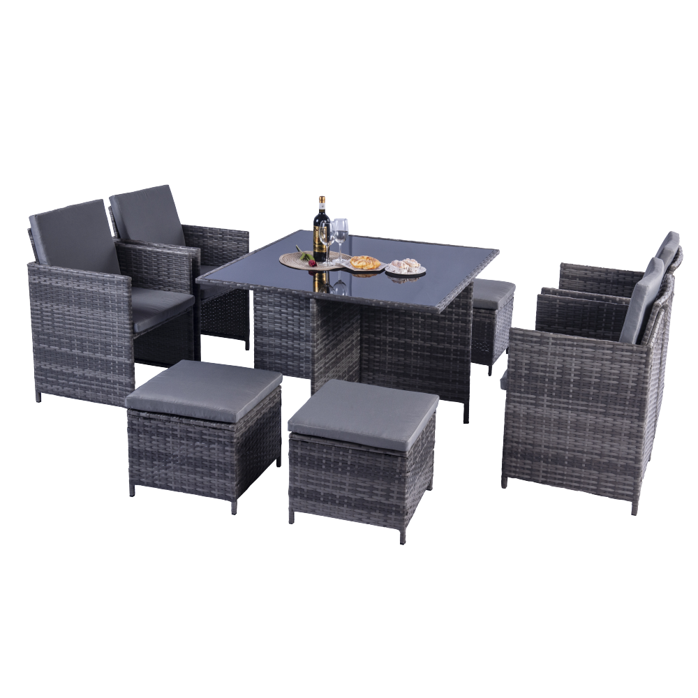 Milano 9 Piece Rattan Cube Dining Set - Grey