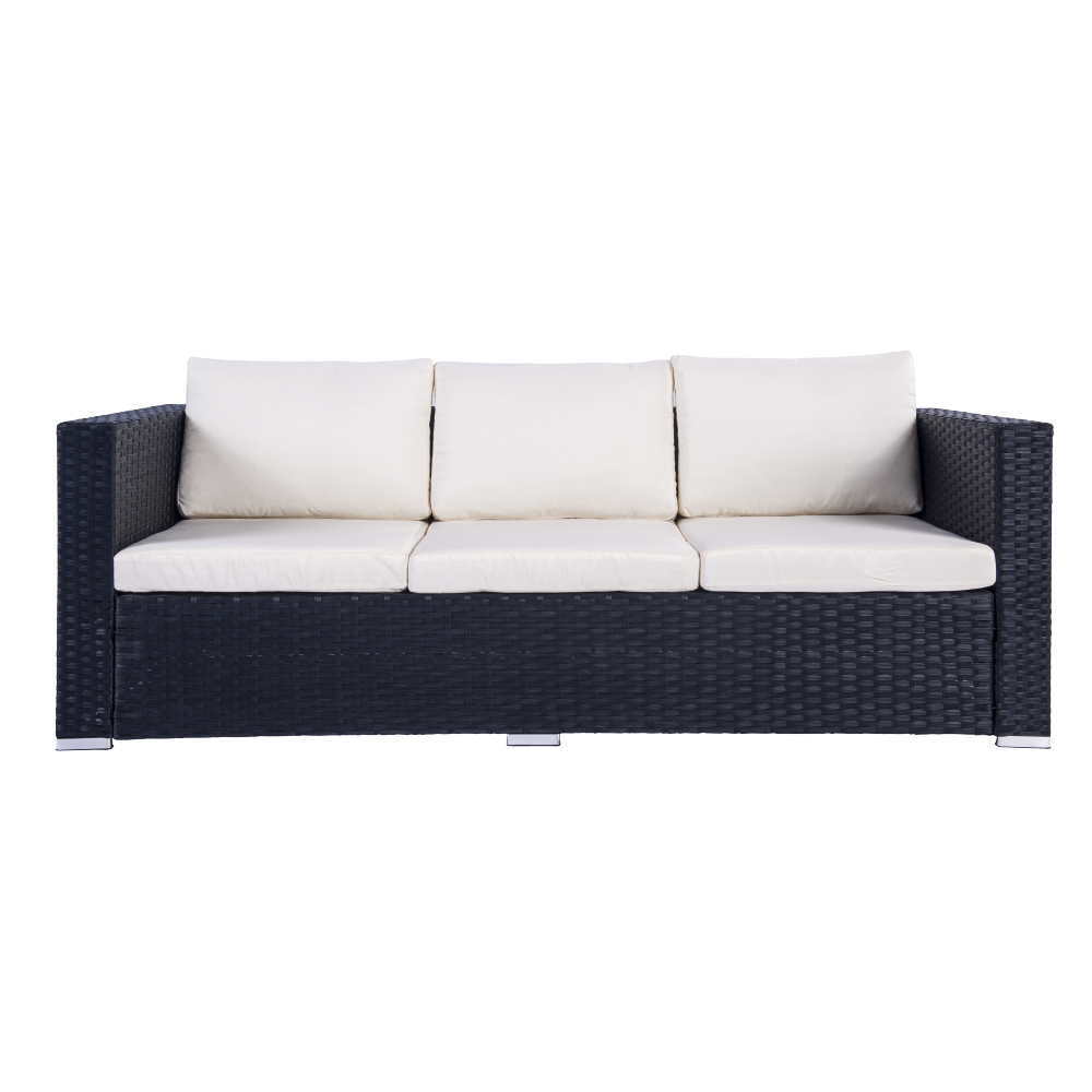 Mercia 4 Seat Black Rattan Set with white cushions