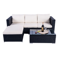 Thumbnail for Mercia 4 Seat Black Rattan Set with white cushions