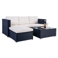 Thumbnail for Mercia 4 Seat Black Rattan Set with white cushions