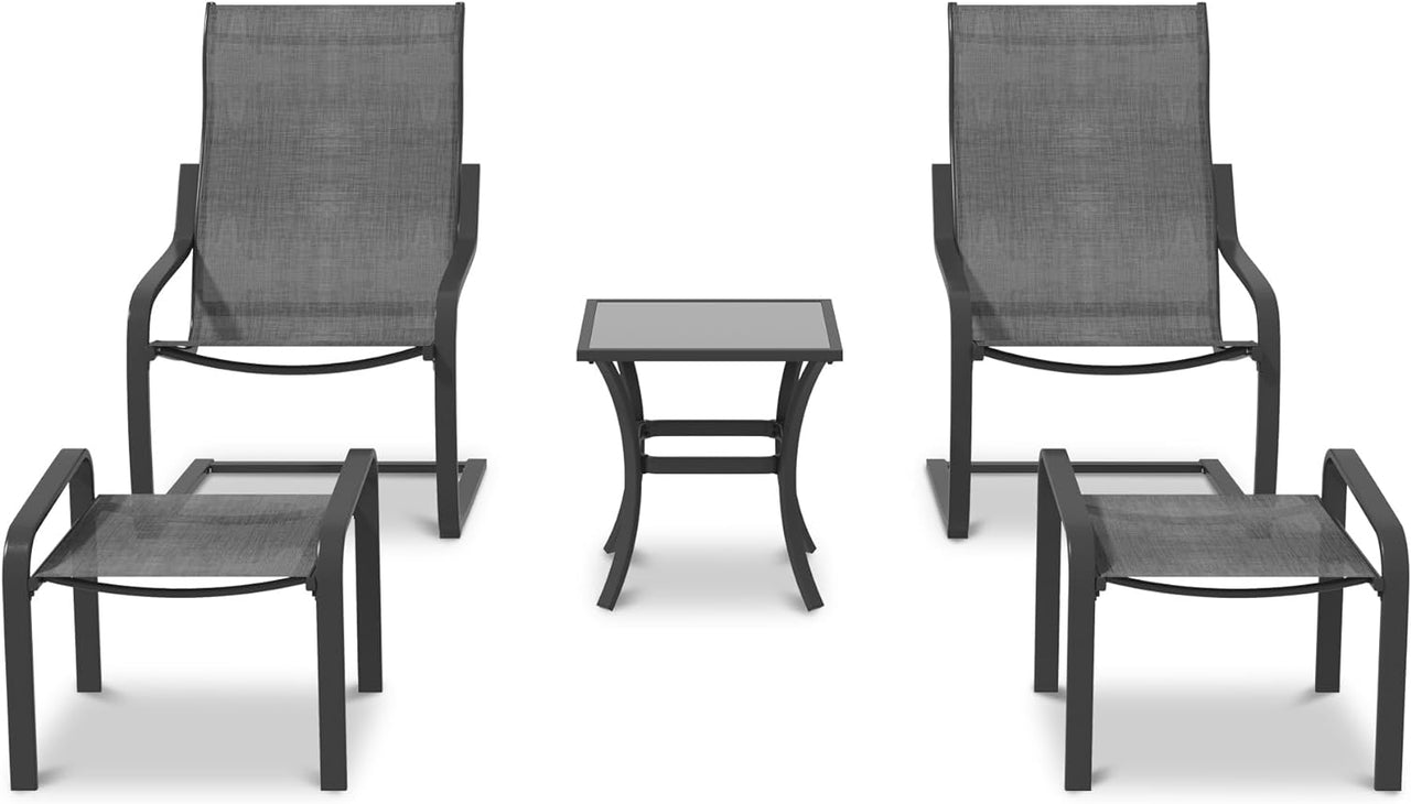 Brooke 5 piece black bistro set with foot stools