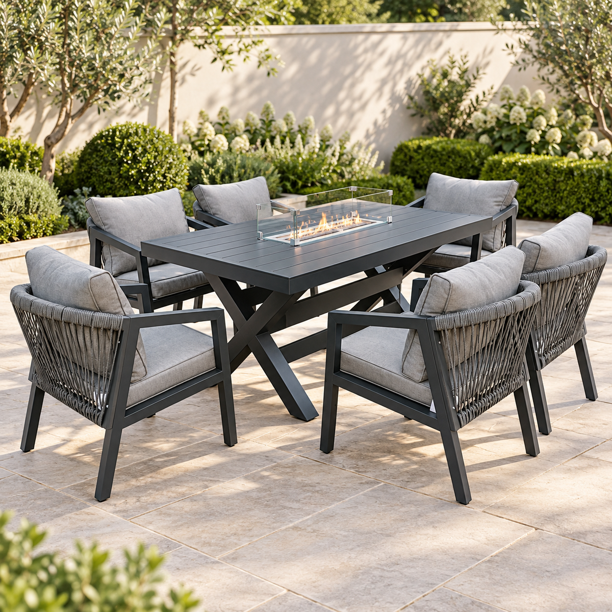 The Eccleston Six-Seater Aluminium Firepit Garden Dining Set