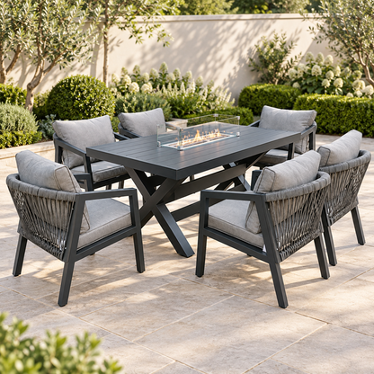 The Eccleston Six-Seater Aluminium Firepit Garden Dining Set