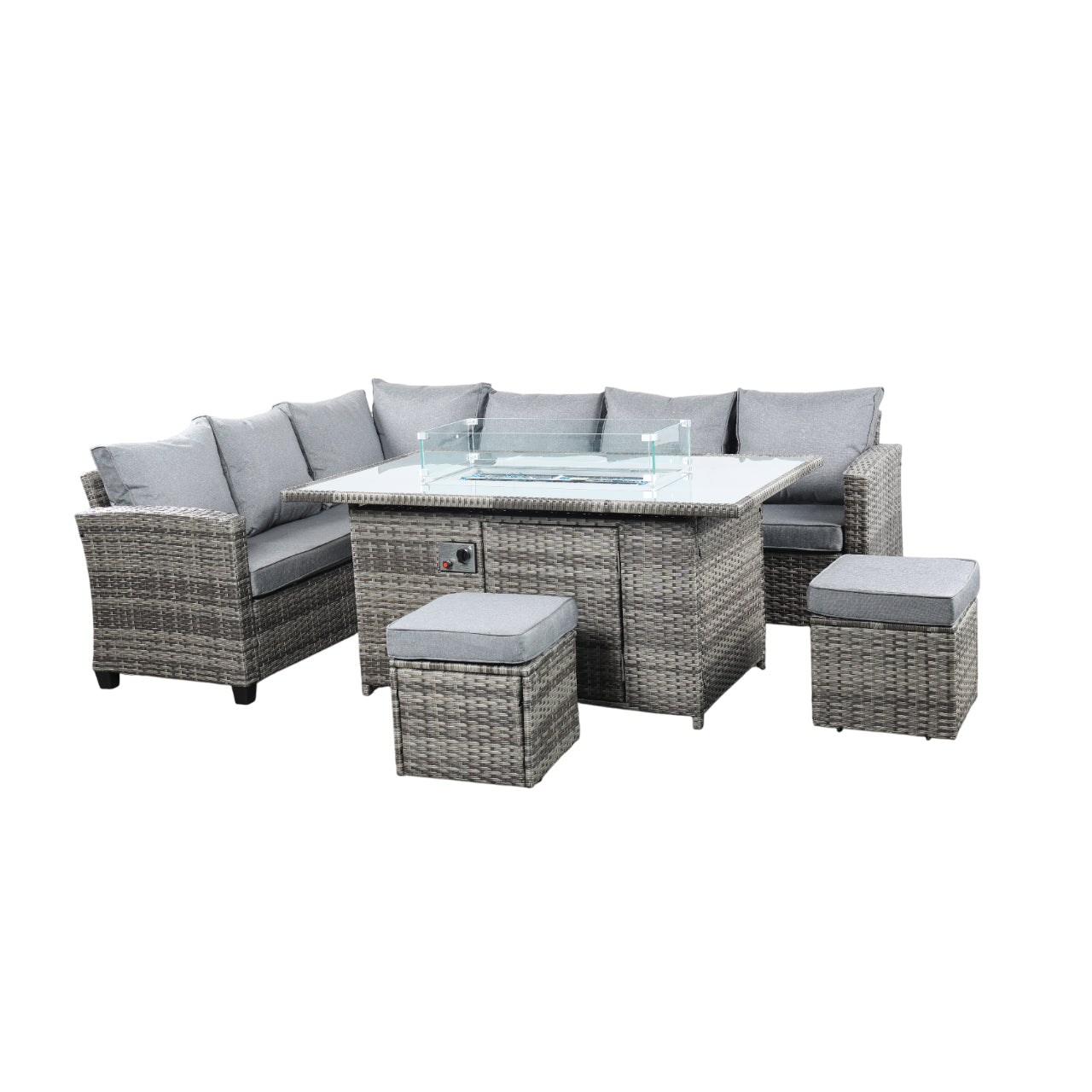 The Conwy 8 Seat Corner Gas Firepit Rattan Dining Set Dark Grey