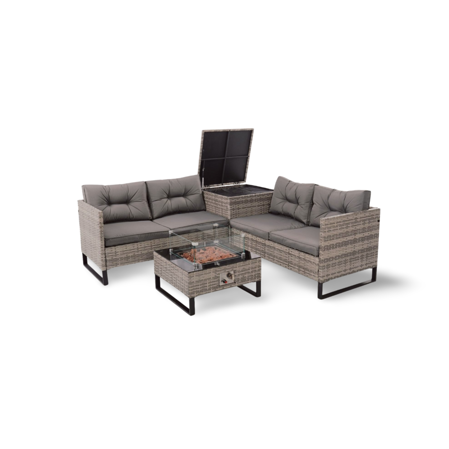 The Palma Grey Firepit Rattan Corner with Storage