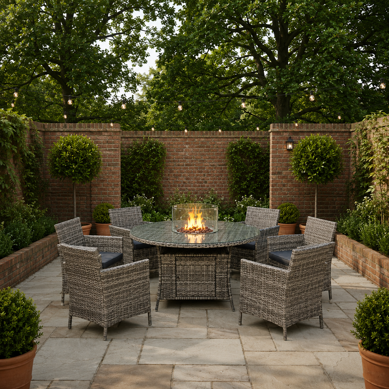 Amazon Rattan Fire Pit Dining Set - Round Table with 6 Chairs - Madefor.Living