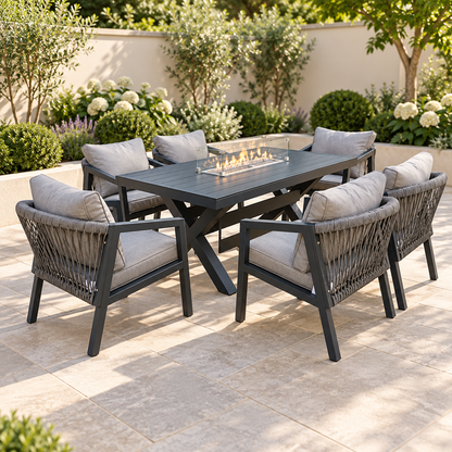The Eccleston Six-Seater Aluminium Firepit Garden Dining Set