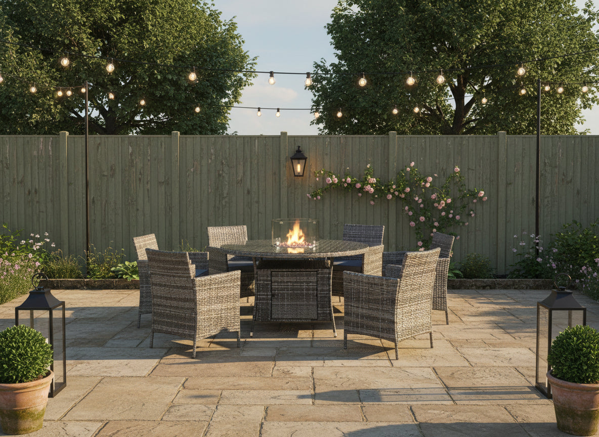 Amazon Rattan Fire Pit Dining Set - Round Table with 6 Chairs - Madefor.Living