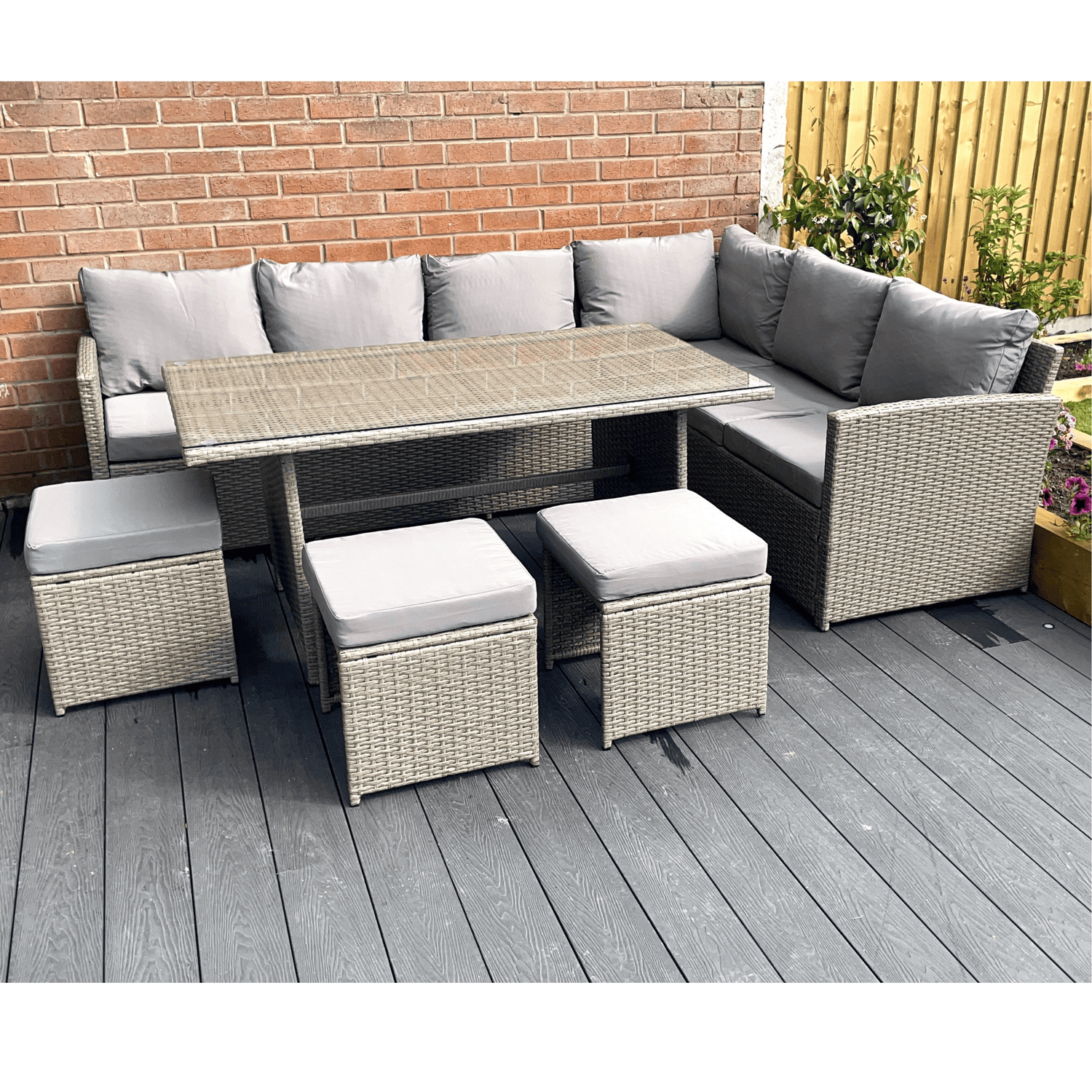The Knutsford 9 Seat Corner Rattan Dining Set - Madefor.Living