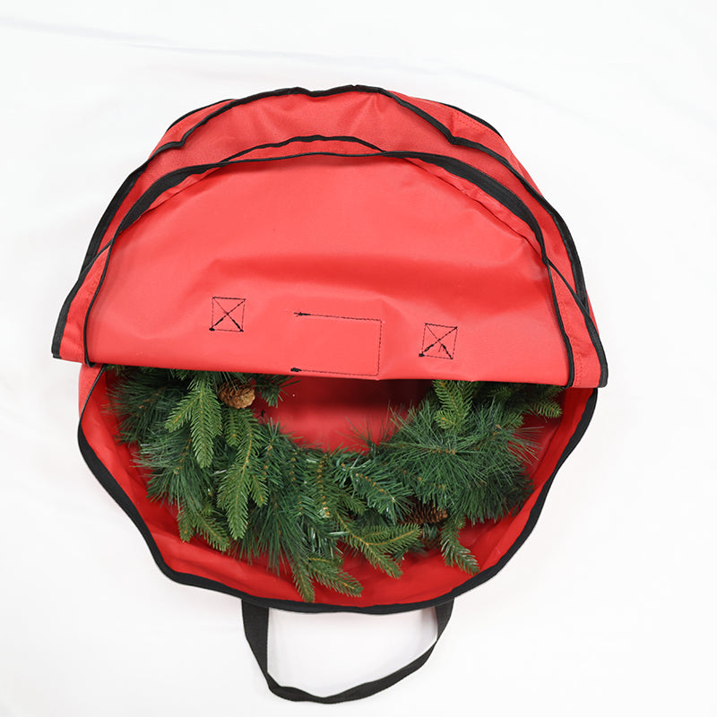 Christmas Xmas Wreath Decoration Zip Up Sack Fabric Storage Bag