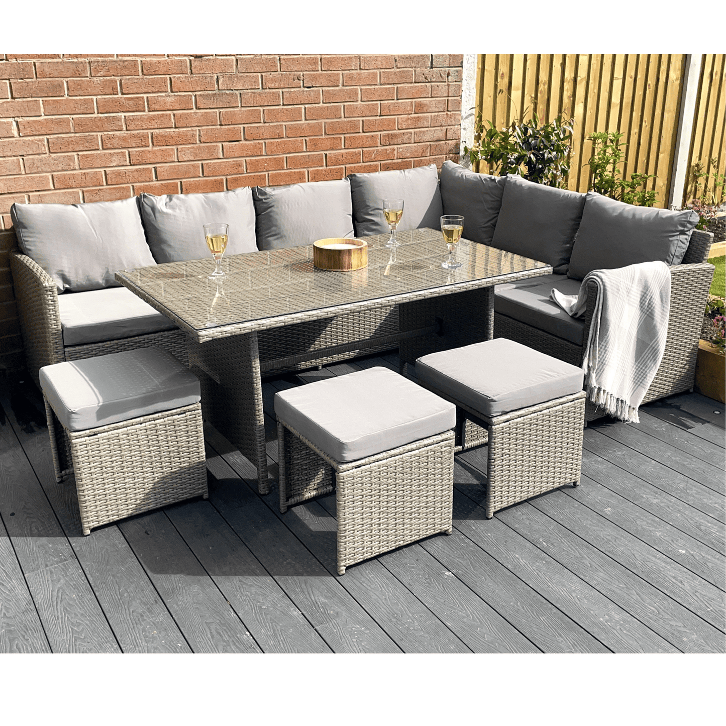 The Knutsford 9 Seat Corner Rattan Dining Set - Madefor.Living