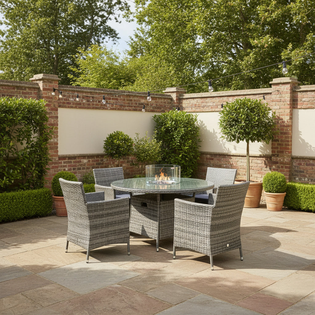 Amazon Rattan Fire Pit Dining Set - Round Table & 4 Chairs - Madefor.Living