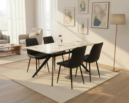 San Diego Marble Top Dining Table with Amelia Velvet Chairs - Madefor.Living