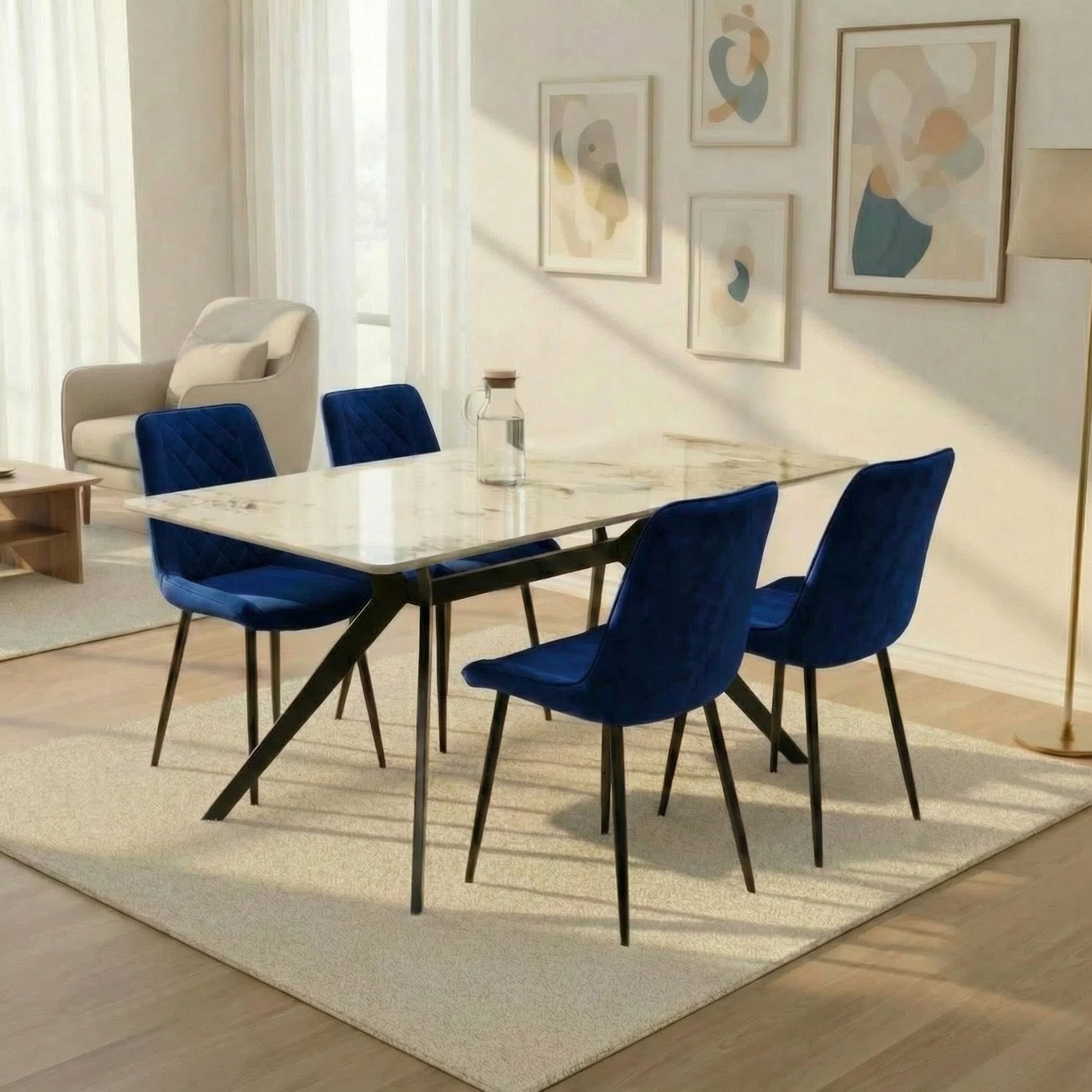 San Diego Marble Top Dining Table with Amelia Velvet Chairs - Madefor.Living