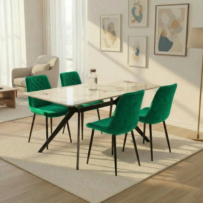 San Diego Marble Top Dining Table with Amelia Velvet Chairs - Madefor.Living