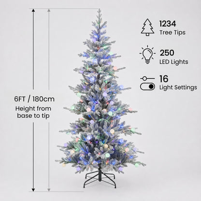 Aurora Winter Glow Flocked White Multi-Colour Christmas Tree
