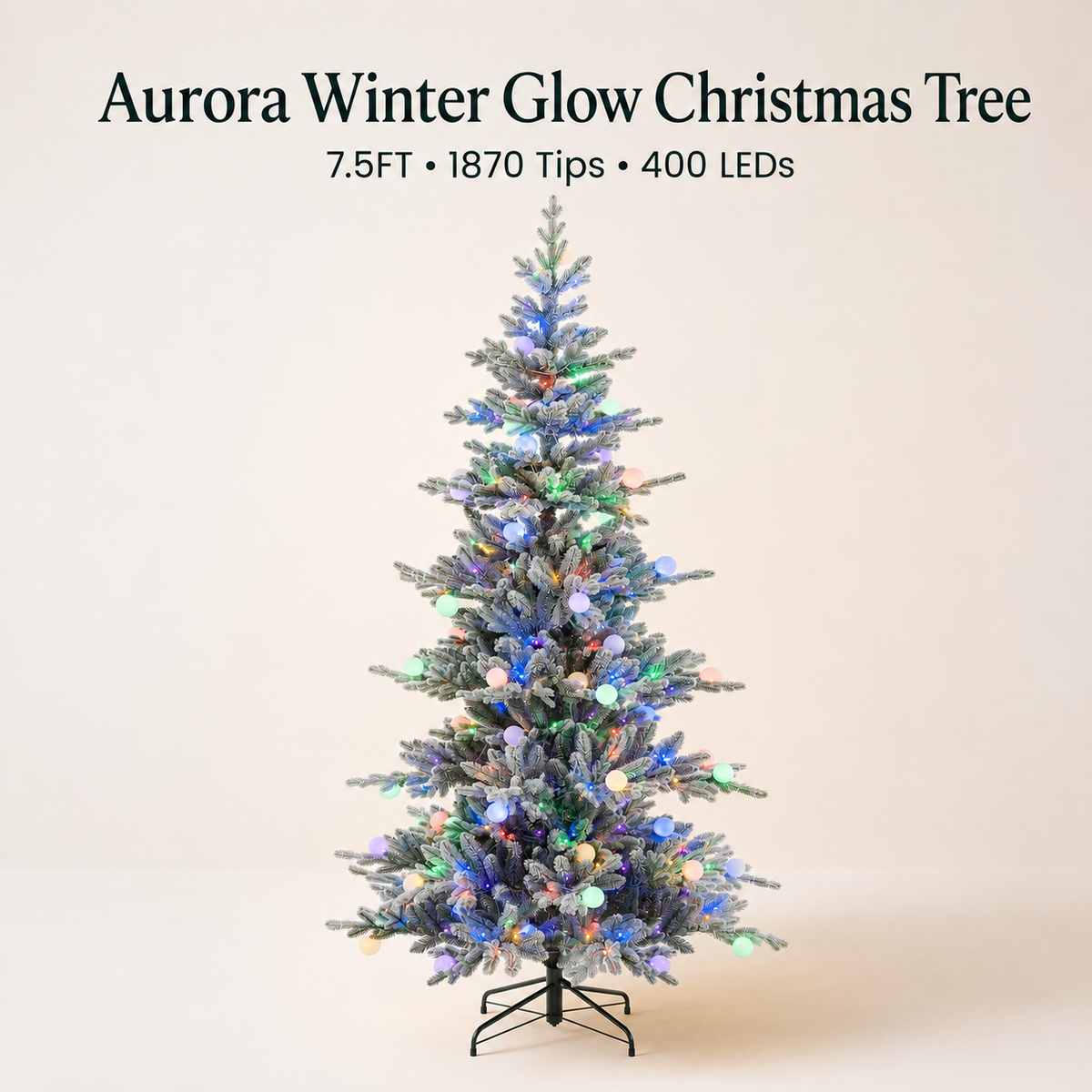 Aurora Winter Glow Flocked White Multi-Colour Christmas Tree
