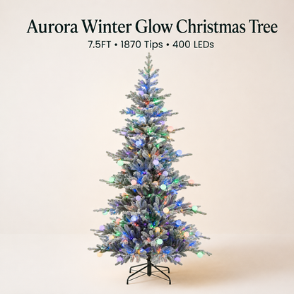 Aurora Winter Glow Flocked White Multi-Colour Christmas Tree