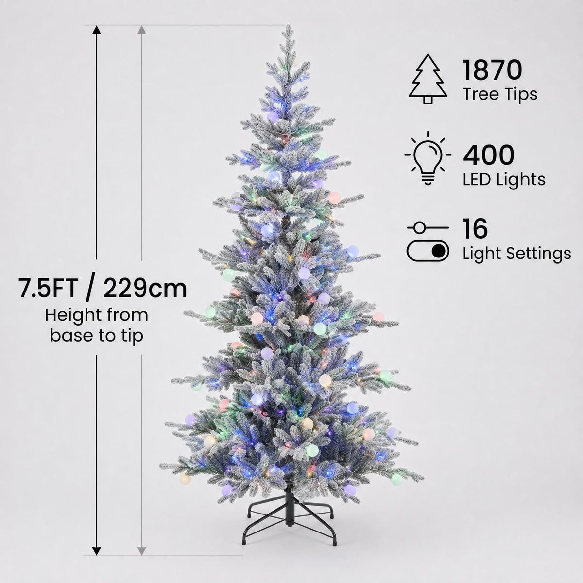 Aurora Winter Glow Flocked White Multi-Colour Christmas Tree