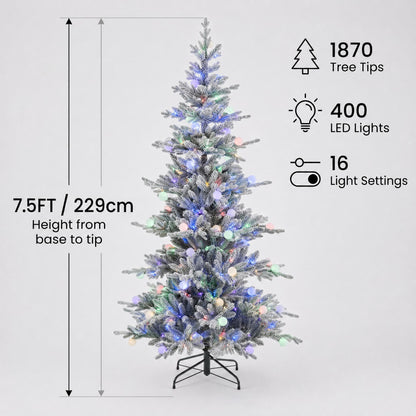 Aurora Winter Glow Flocked White Multi-Colour Christmas Tree