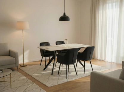 San Diego Marble Top Dining Table with Charlotte Velvet Chairs - Madefor.Living