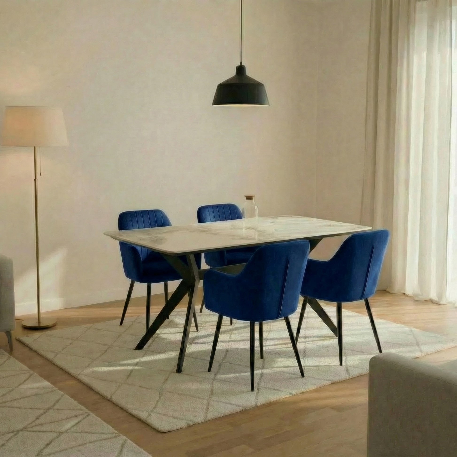 San Diego Marble Top Dining Table with Charlotte Velvet Chairs - Madefor.Living