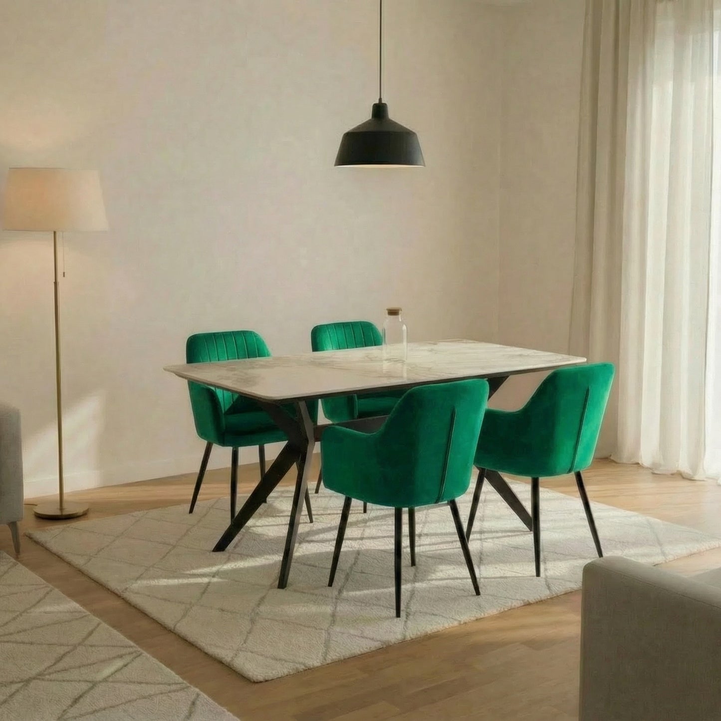 San Diego Marble Top Dining Table with Charlotte Velvet Chairs - Madefor.Living