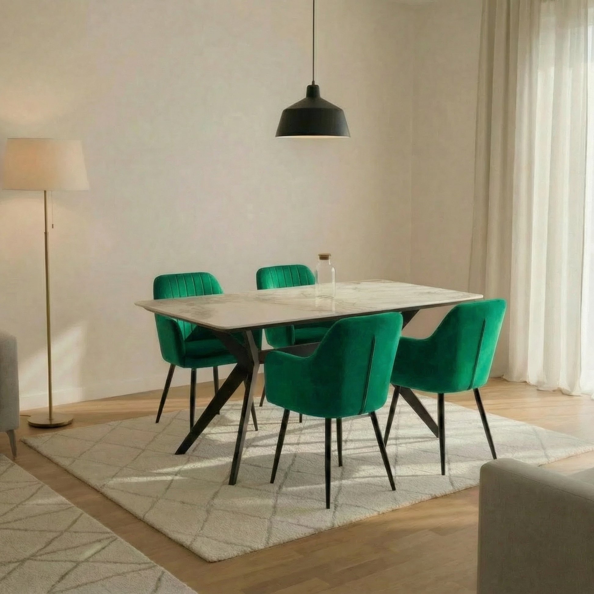 San Diego Marble Top Dining Table with Charlotte Velvet Chairs - Madefor.Living