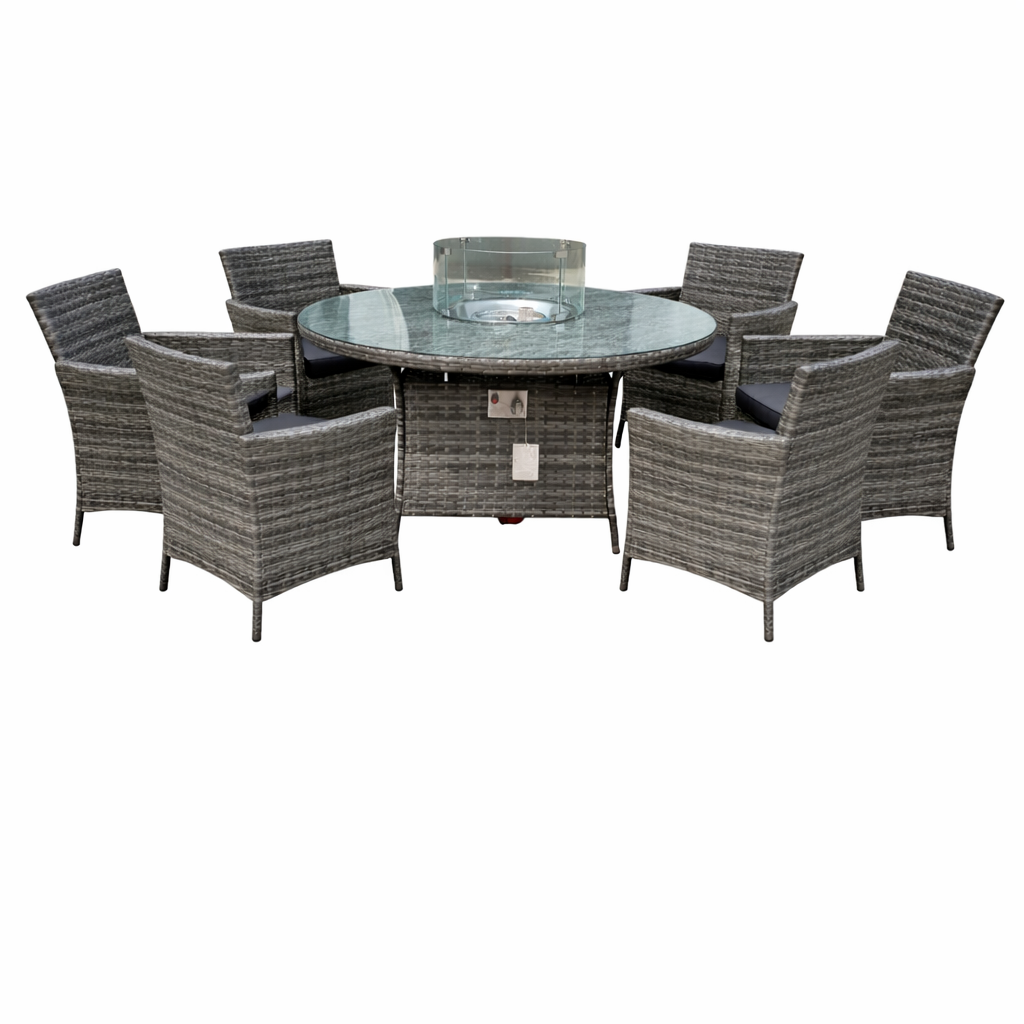 Amazon Rattan Fire Pit Dining Set - Round Table & 6 Chairs - Madefor.Living