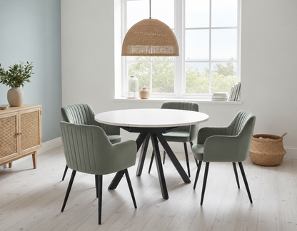 Harley Extendable Dining Table  with 4 Charlotte Velvet Chairs