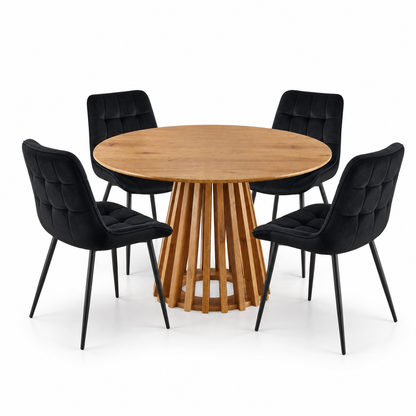 Kayci Round Oak Dining Table with 4 Erica Chairs
