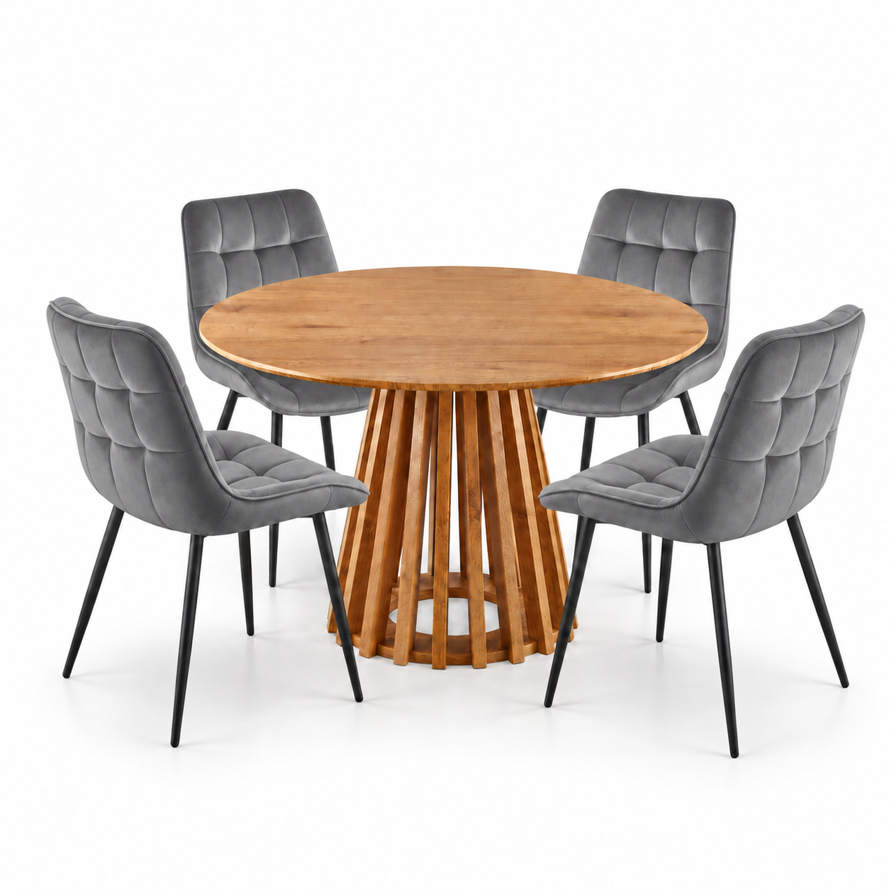 Kayci Round Oak Dining Table with 4 Erica Chairs
