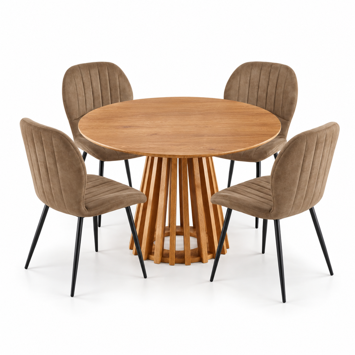 Kayci Round Oak Dining Table with 4 Jaydn Chairs