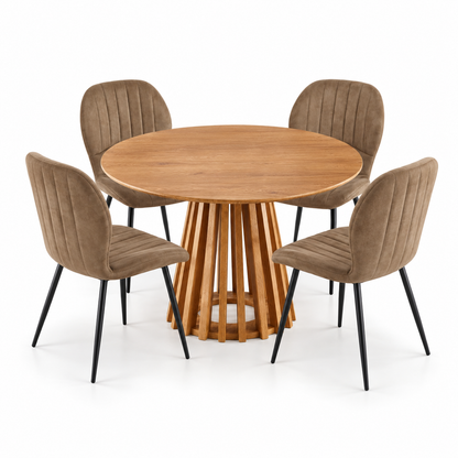 Kayci Round Oak Dining Table with 4 Jaydn Chairs