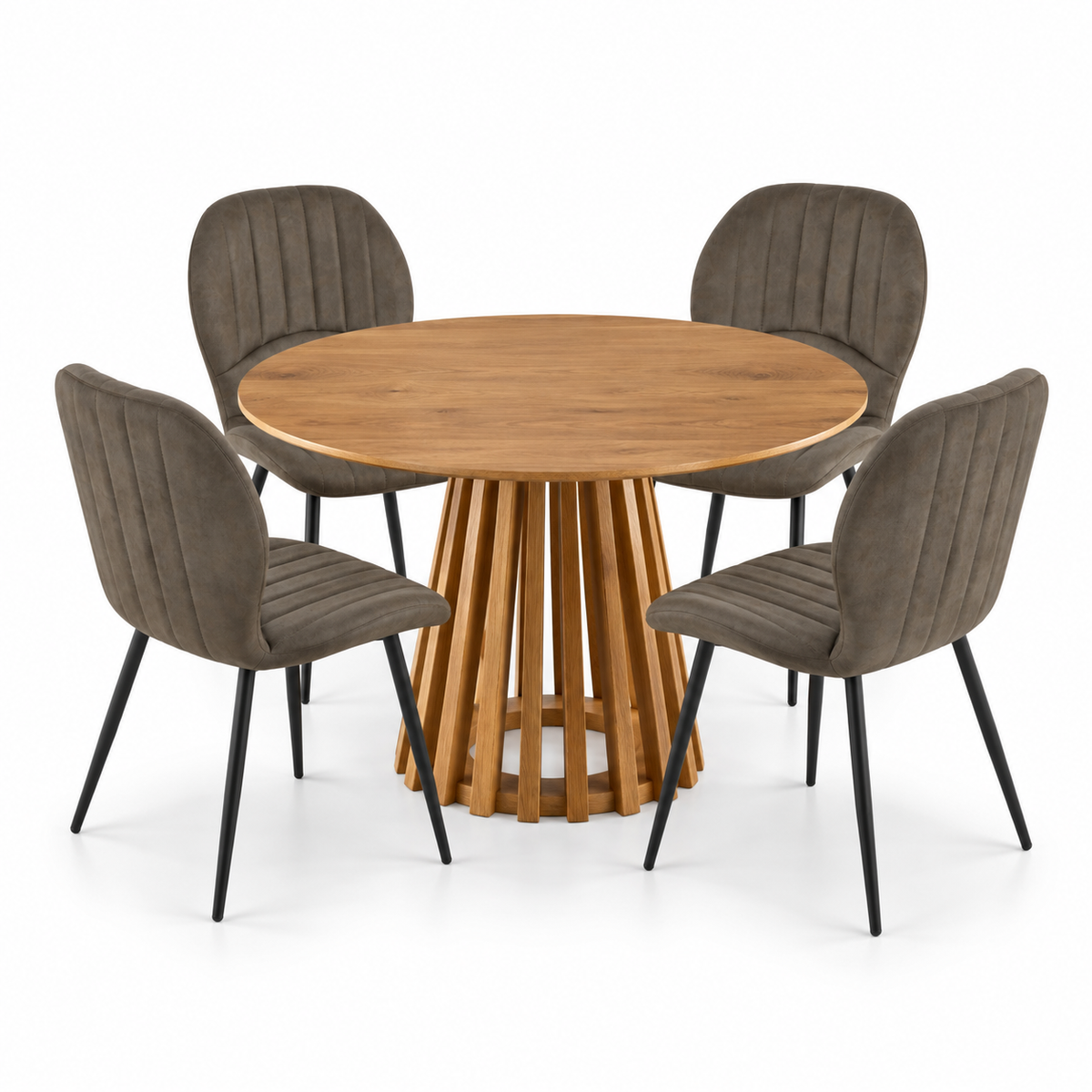 Kayci Round Oak Dining Table with 4 Jaydn Chairs